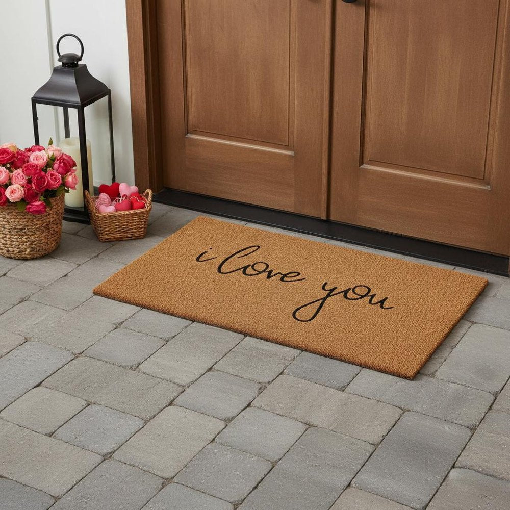 24" X 36" Brown Red And Black Love You Outdoor Coir Door Mat