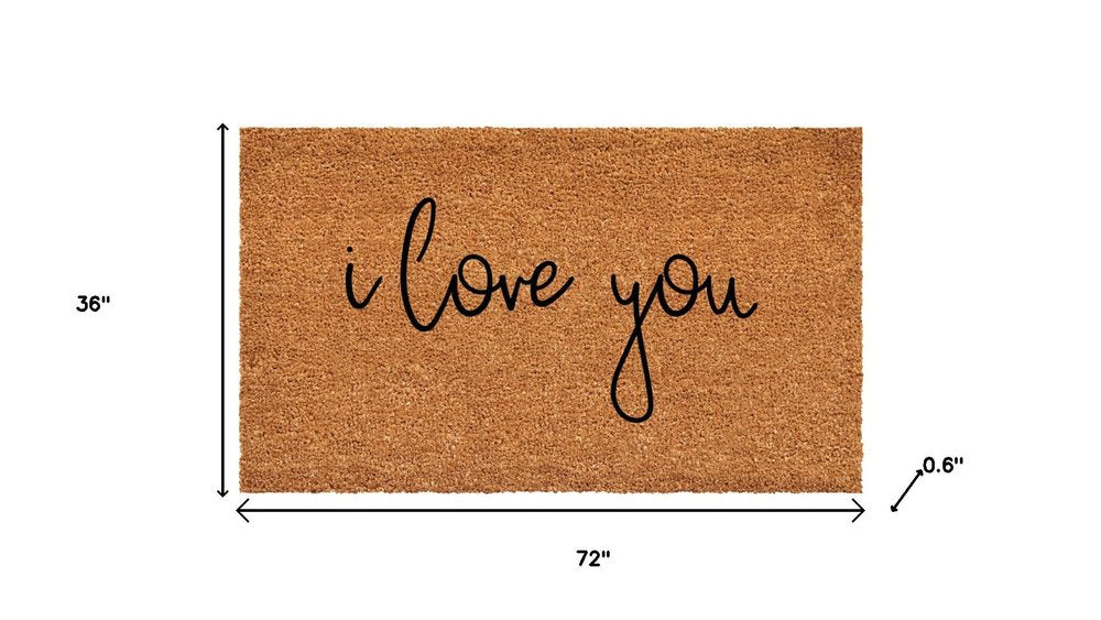 24" X 36" Brown Red And Black Love You Outdoor Coir Door Mat