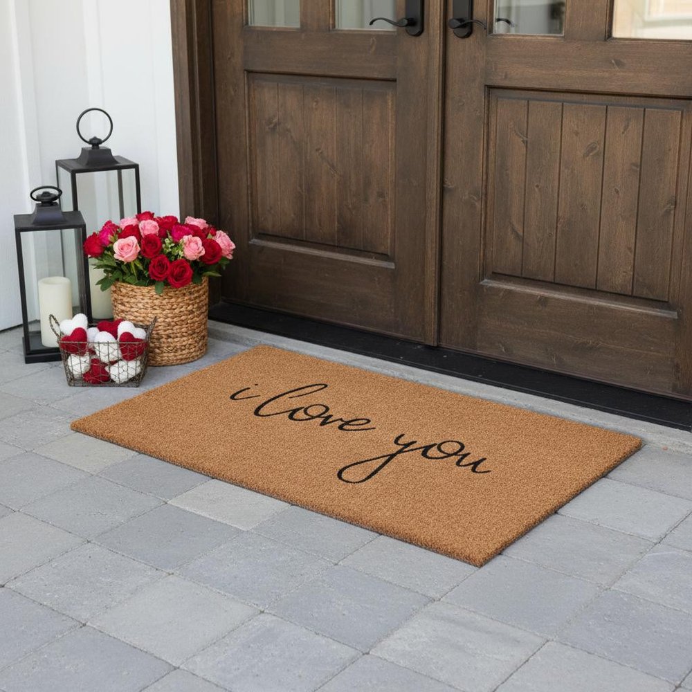 24" X 36" Brown Red And Black Love You Outdoor Coir Door Mat