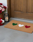 24" X 36" Brown Green White And Red Three Hearts Outdoor Coir Door Mat