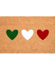 24" X 36" Brown Green White And Red Three Hearts Outdoor Coir Door Mat