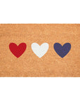 24" X 36" Brown Red White And Blue Three Hearts Outdoor Coir Door Mat