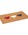 24" X 36" Brown Red White And Blue Three Hearts Outdoor Coir Door Mat