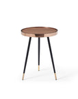 24" Walnut Black And Rose Gold Wood and Stainless Steel Round End Table
