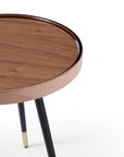 24" Walnut Black And Rose Gold Wood and Stainless Steel Round End Table
