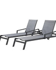 Set of Two Gray Aluminum Three Position Adjustable Sling Outdoor Stacking Chaise Lounges