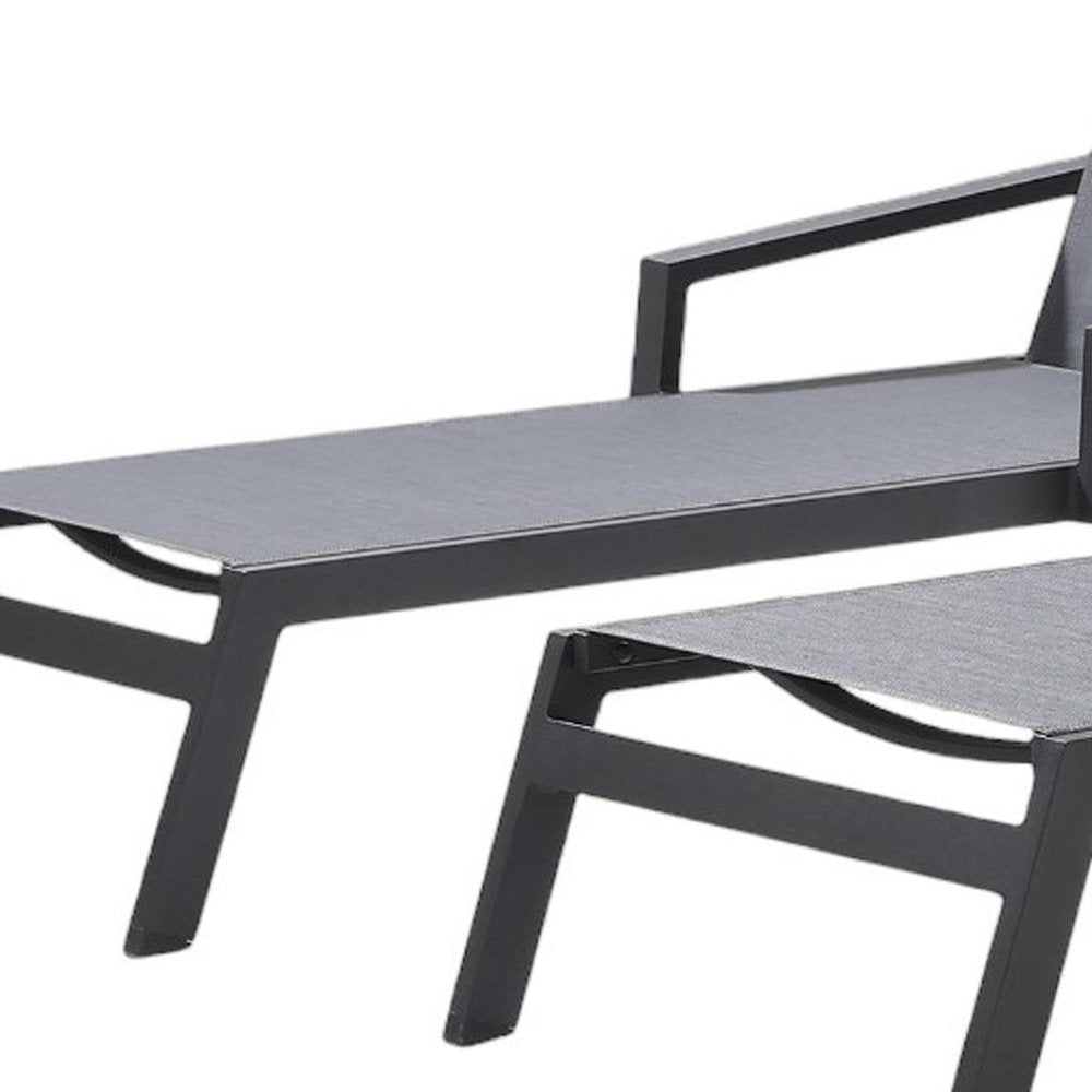 Set of Two Gray Aluminum Three Position Adjustable Sling Outdoor Stacking Chaise Lounges