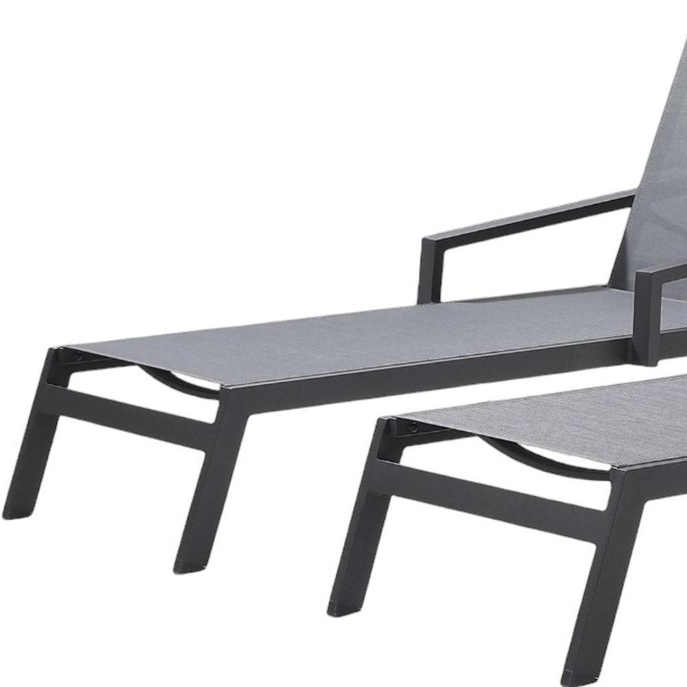 Set of Two Gray Aluminum Three Position Adjustable Sling Outdoor Stacking Chaise Lounges