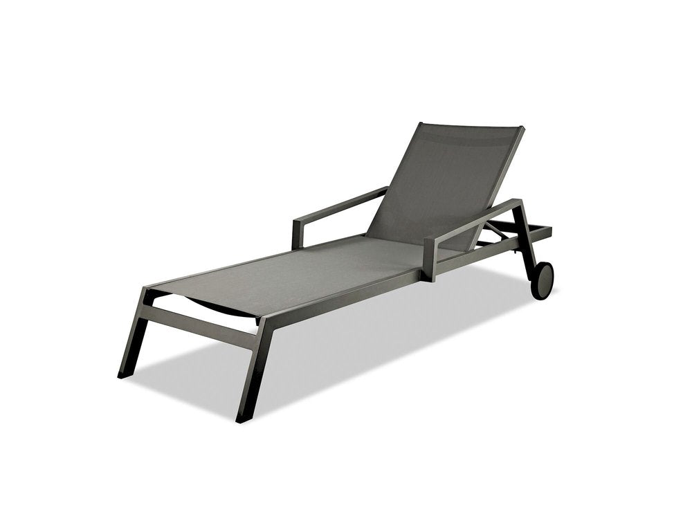 Set of Two Gray Aluminum Three Position Adjustable Sling Outdoor Stacking Chaise Lounges