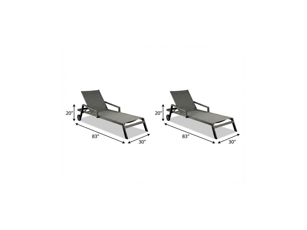 Set of Two Gray Aluminum Three Position Adjustable Sling Outdoor Stacking Chaise Lounges