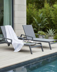 Set of Two Gray Aluminum Three Position Adjustable Sling Outdoor Stacking Chaise Lounges