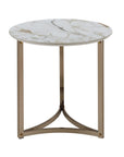 24" White and Champagne Stone and Metal Round Frame End Table