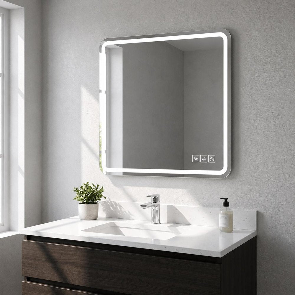 Square Lighted Frameless Anti Fog Bathroom Vanity Mirror