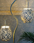 Set of Two 10" Beige Pierced Geometric Cordless Lantern Lamps