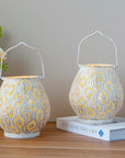 Set of Two 10" Beige Pierced Geometric Cordless Lantern Lamps
