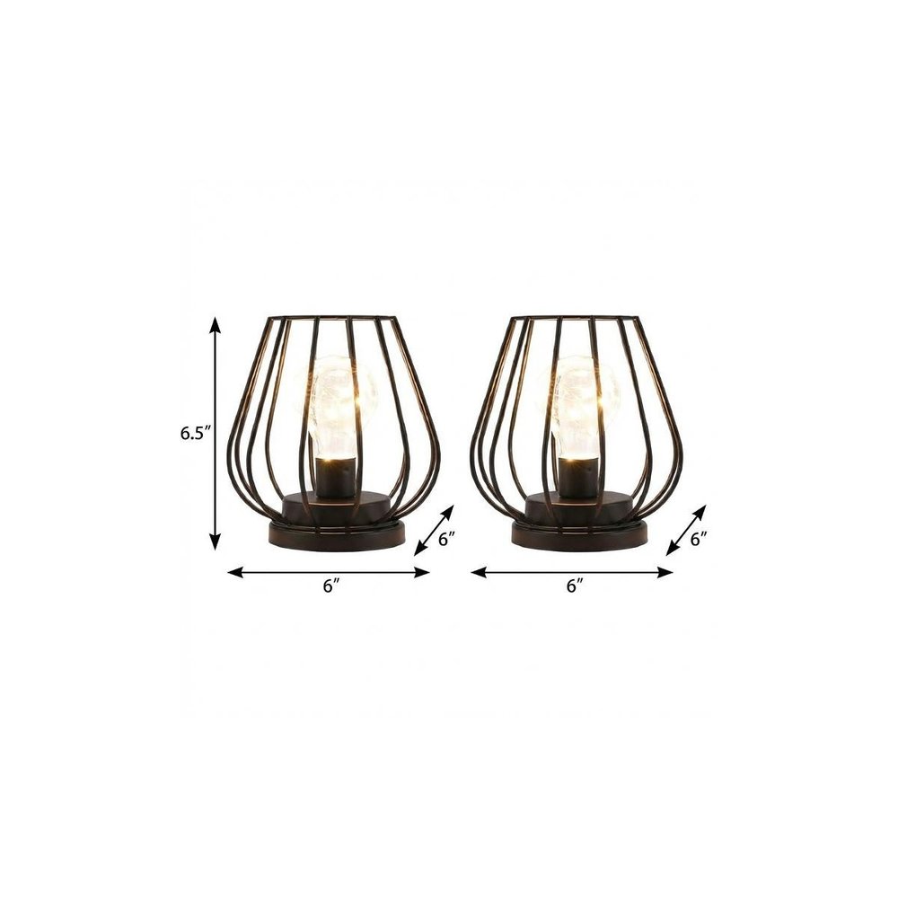 Set of Two 7" Black Geometric Cage Cordless Desk Lamps