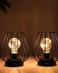 Set of Two 7" Black Geometric Cage Cordless Desk Lamps