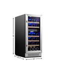 34" X 15" Silver Stainless Steel Dual Compartment Wine Refrigerator