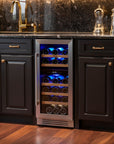 34" X 15" Silver Stainless Steel Dual Compartment Wine Refrigerator