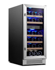 34" X 15" Silver Stainless Steel Dual Compartment Wine Refrigerator
