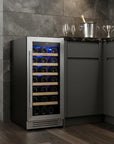 34" X 15" Silver Stainless Steel Single Compartment Wine Refrigerator
