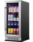 34" X 15" Silver and Black Stainless Steel Single Compartment Can Beverage Refrigerator