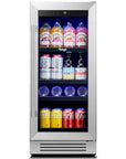 34" X 15" Silver and Black Stainless Steel Single Compartment Can Beverage Refrigerator