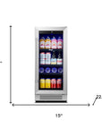 34" X 15" Silver and Black Stainless Steel Single Compartment Can Beverage Refrigerator