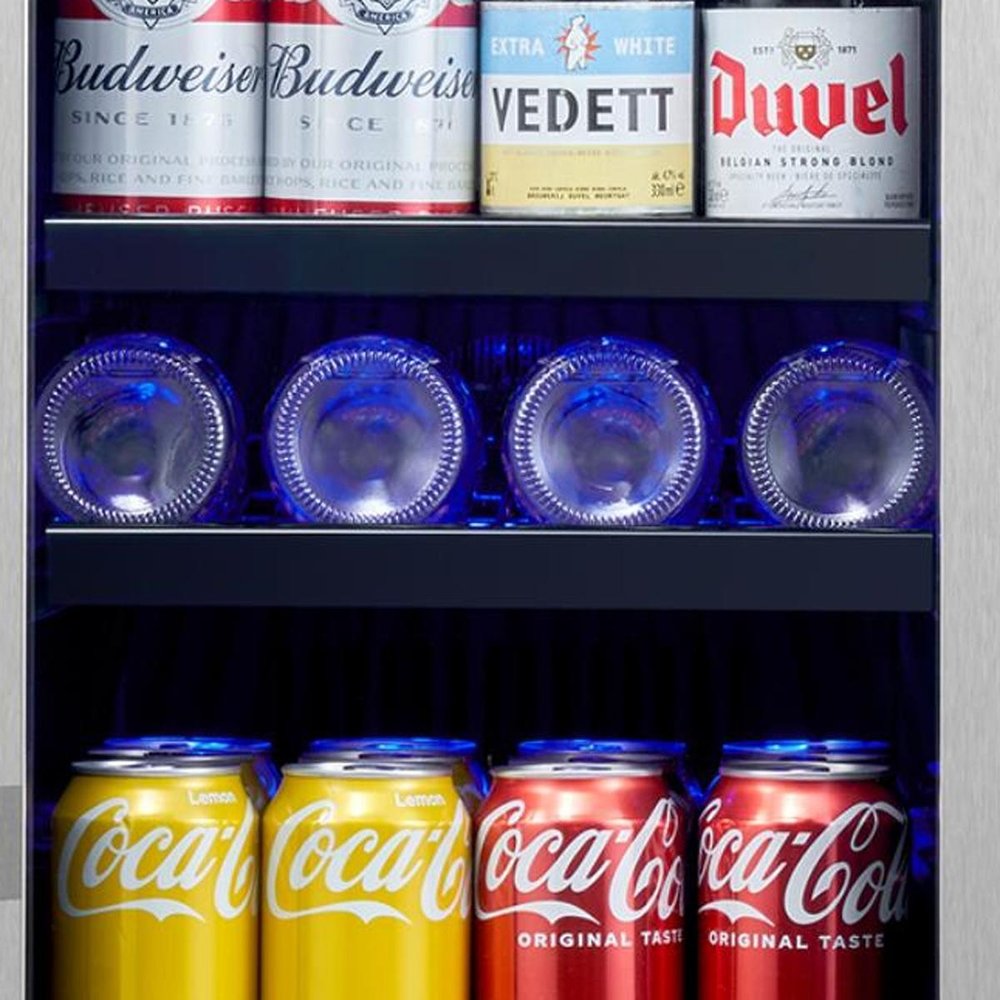 34" X 15" Silver and Black Stainless Steel Single Compartment Can Beverage Refrigerator