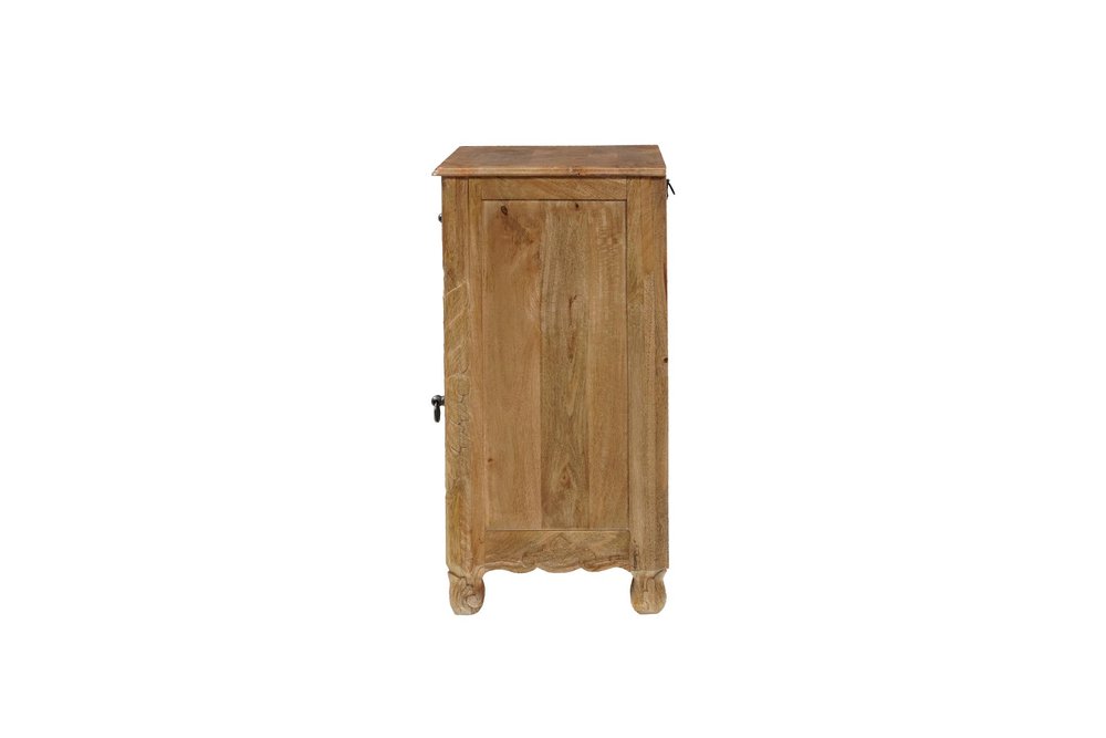 30" Natural Solid Wood Distressed Carved Floral One Drawer Nightstand