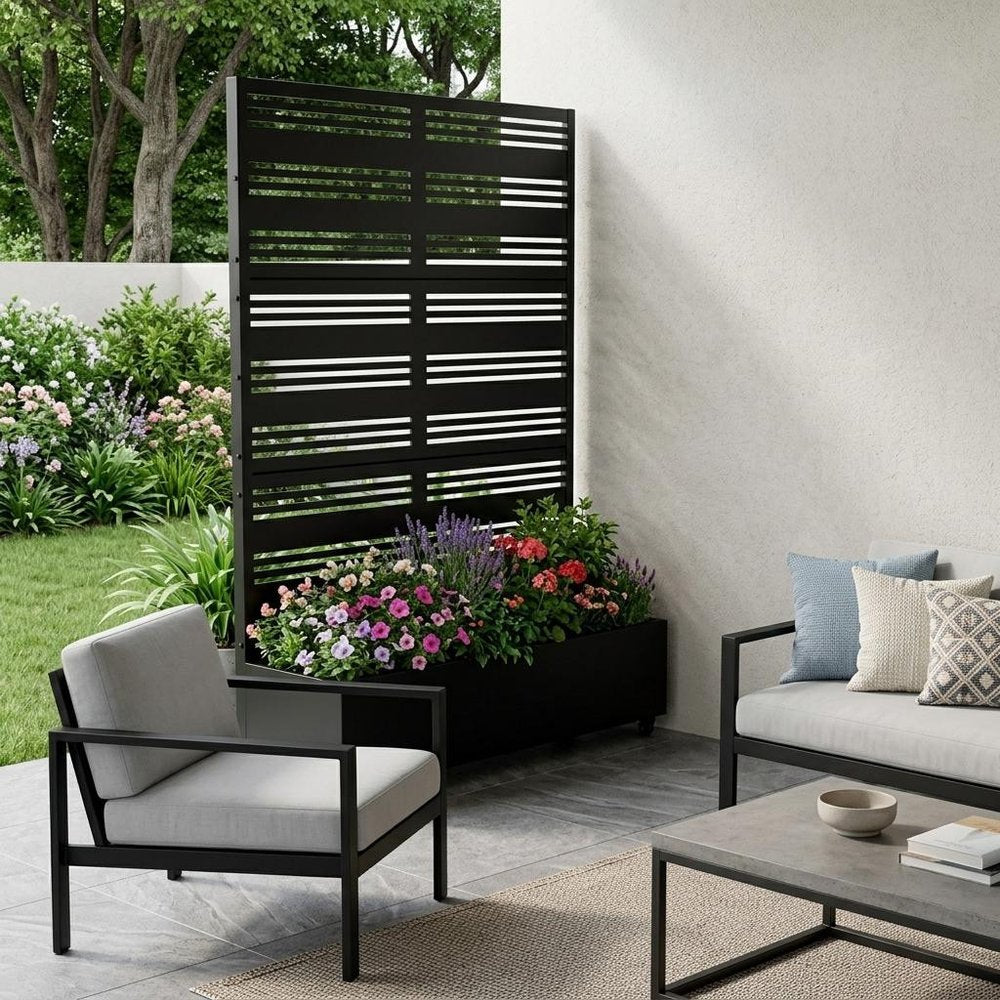 71" X 47" Black Galvanized Metal Rectangular Planter Box