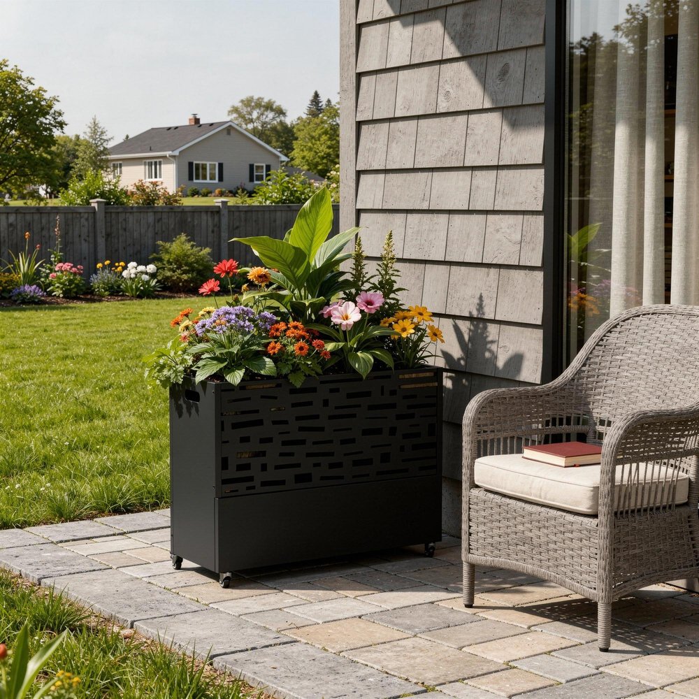 71" X 47" Black Galvanized Metal Rectangular Planter Box