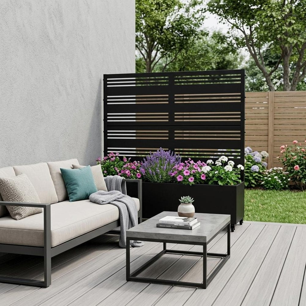 71" X 47" Black Galvanized Metal Rectangular Planter Box
