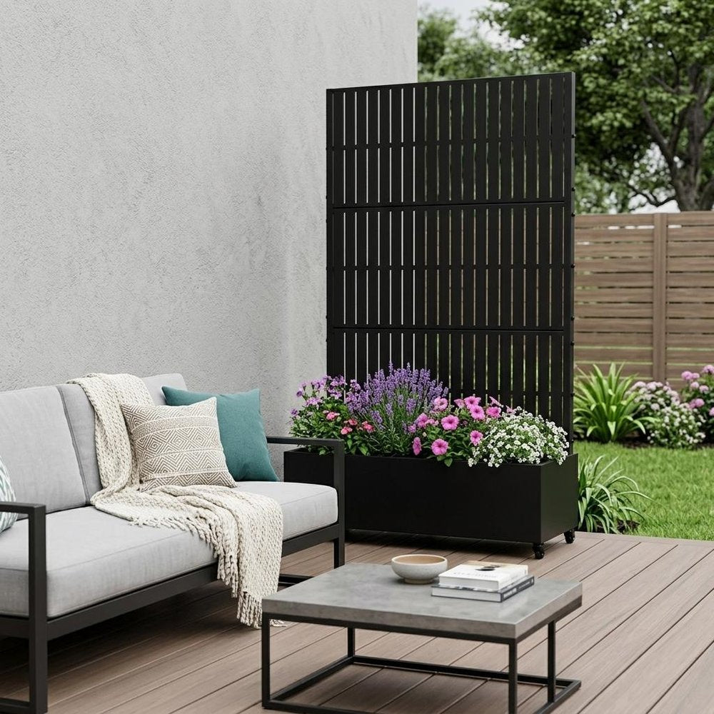 71" X 35" Black Galvanized Metal Rectangular Planter Box