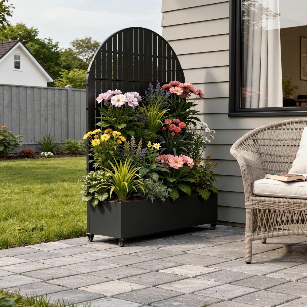 71" X 47" Black Galvanized Metal Rectangular Planter Box
