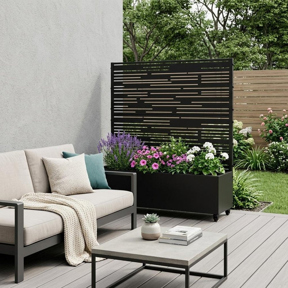 47" X 47" Black Galvanized Metal Rectangular Planter Box