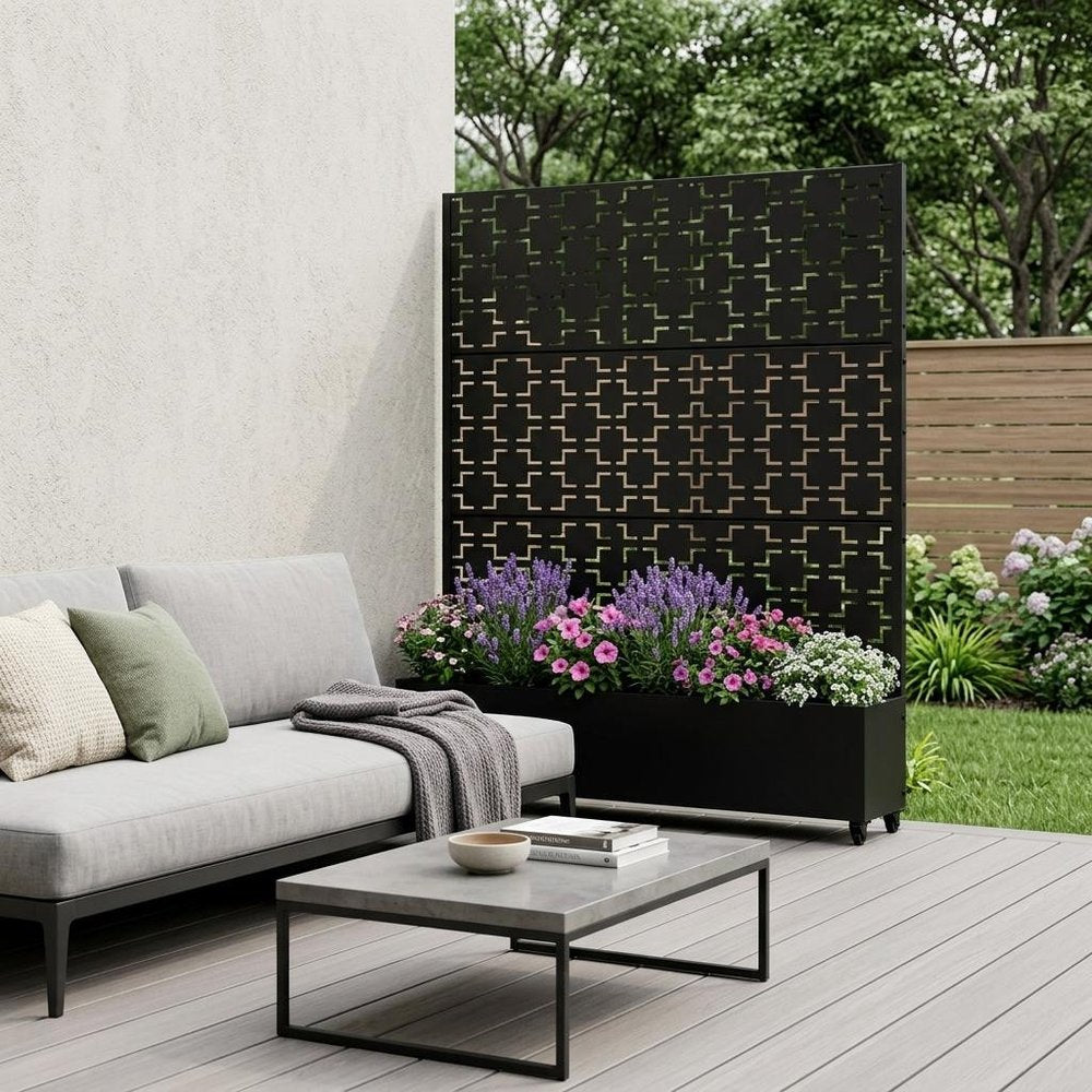 71" X 47" Black Galvanized Metal Rectangular Planter Box