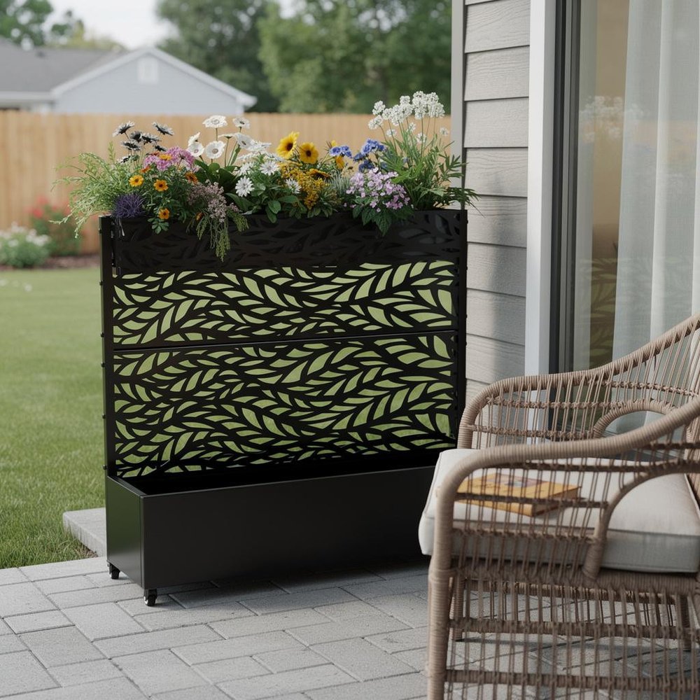 47" X 47" Black Galvanized Metal Rectangular Planter Box