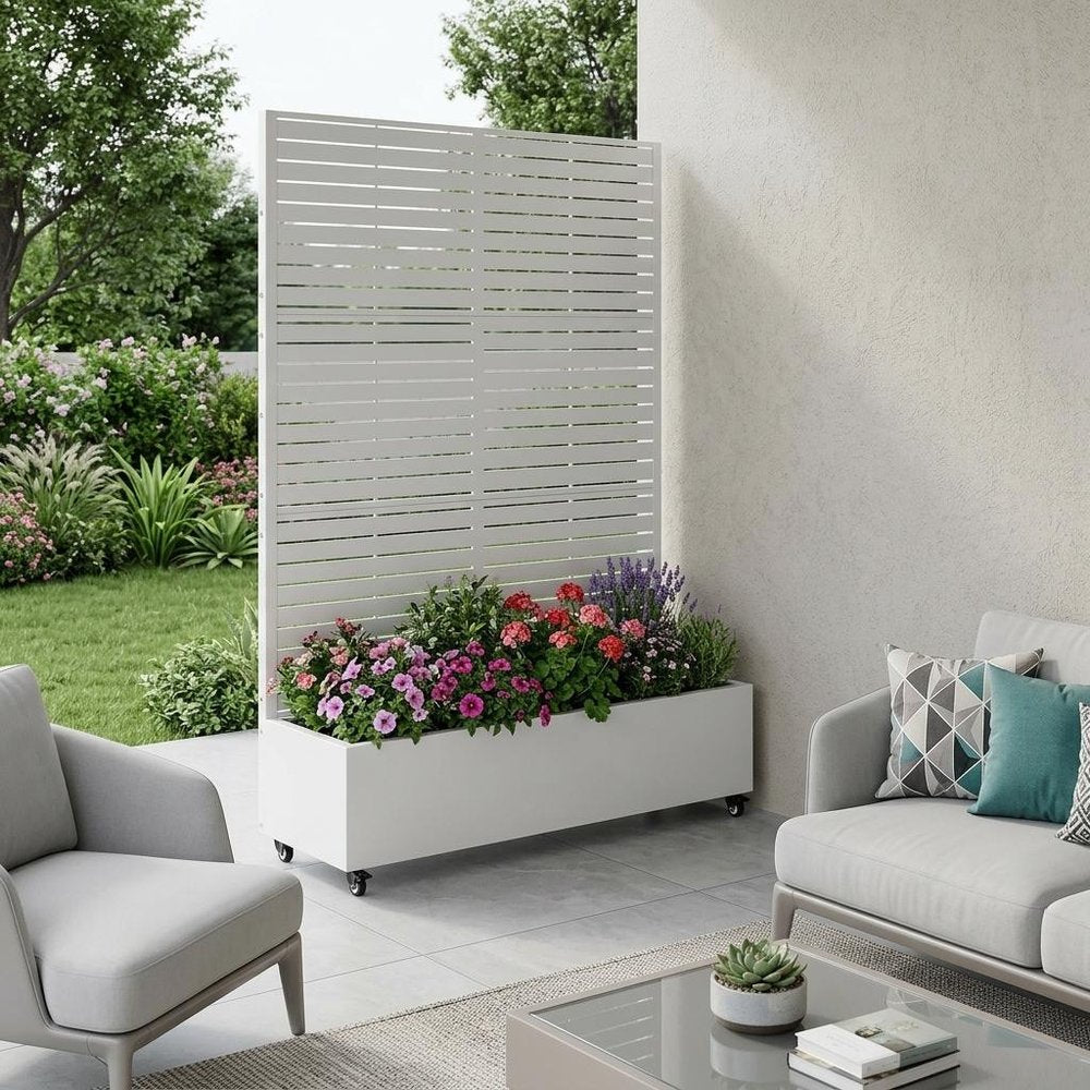 71" X 47" White Galvanized Metal Rectangular Planter Box
