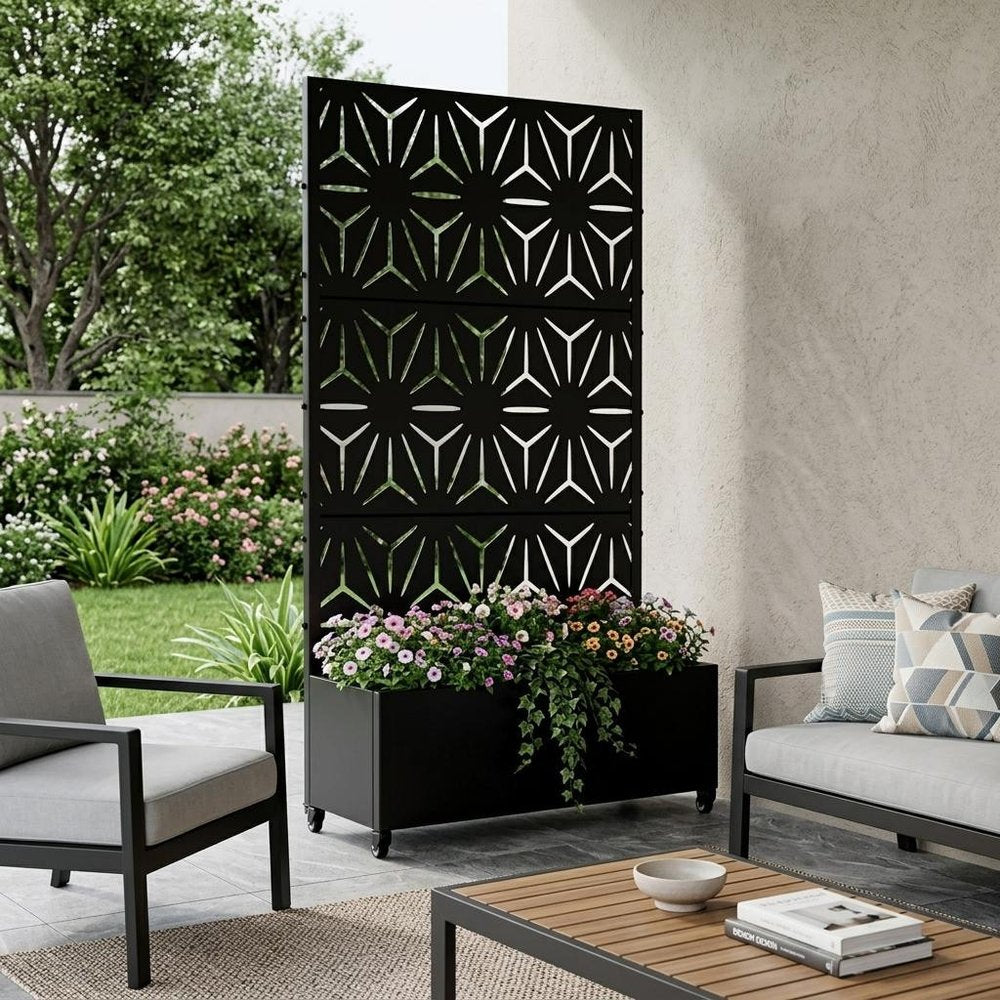 71" X 35" Black Galvanized Metal Rectangular Planter Box