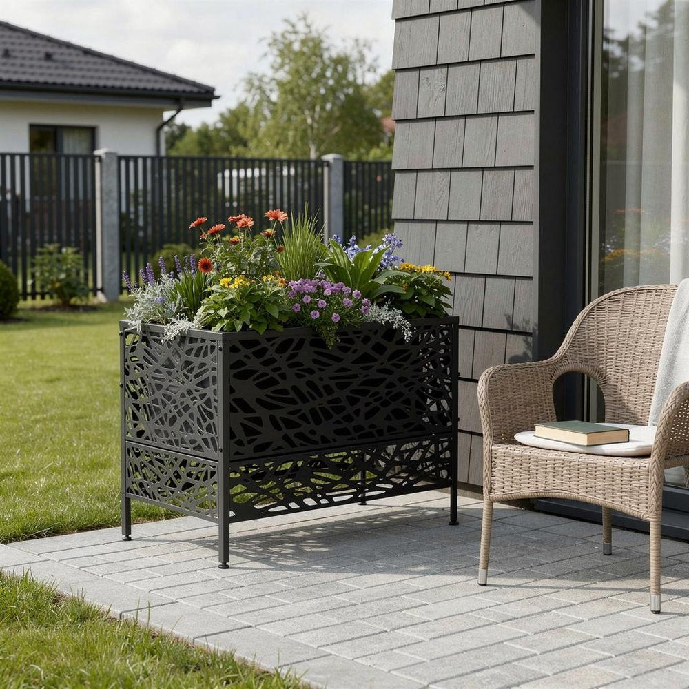 71" X 35" Black Galvanized Metal Rectangular Planter Box