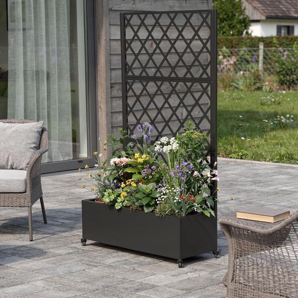 71" X 35" Black Galvanized Metal Rectangular Planter Box
