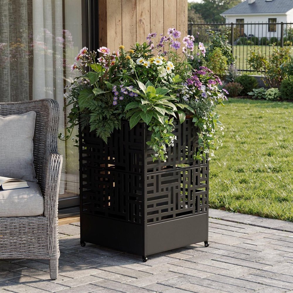 71" X 35" Black Galvanized Metal Rectangular Planter Box