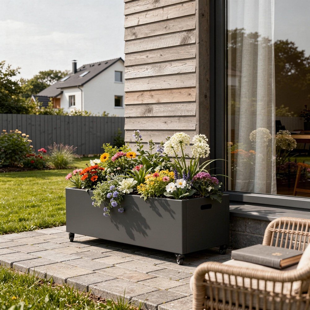 71" X 47" Black Galvanized Metal Rectangular Planter Box