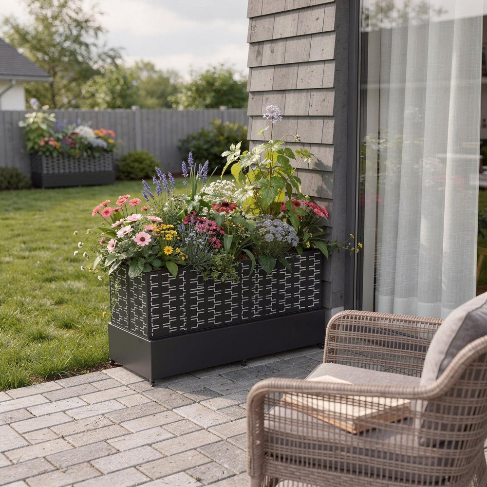 71" X 35" Black Galvanized Metal Rectangular Planter Box