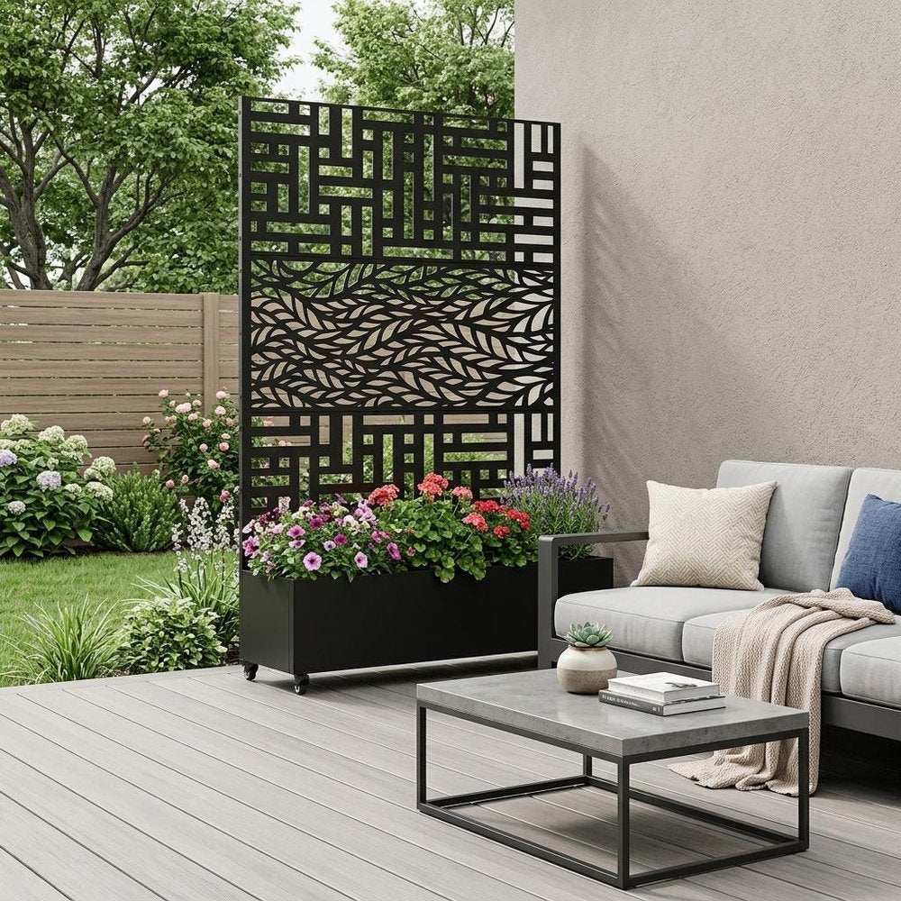 71" X 47" Black Galvanized Metal Rectangular Planter Box