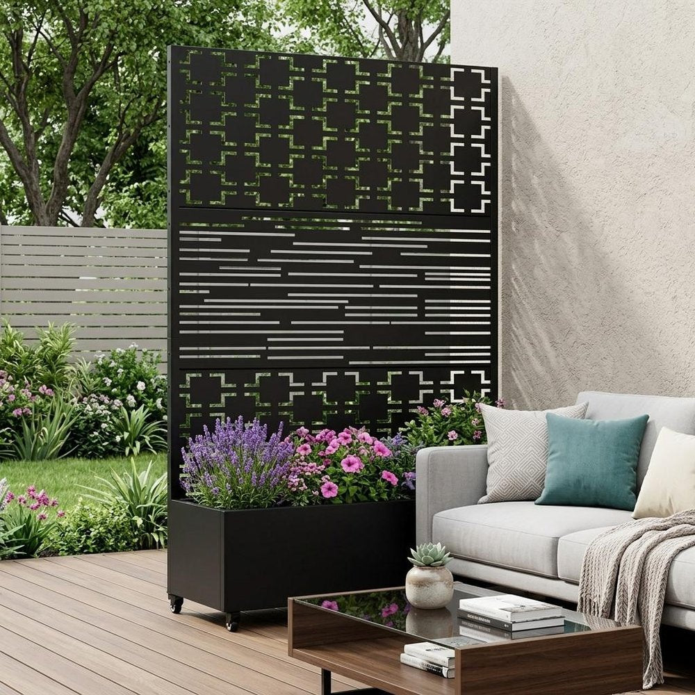 71" X 47" Black Galvanized Metal Rectangular Planter Box