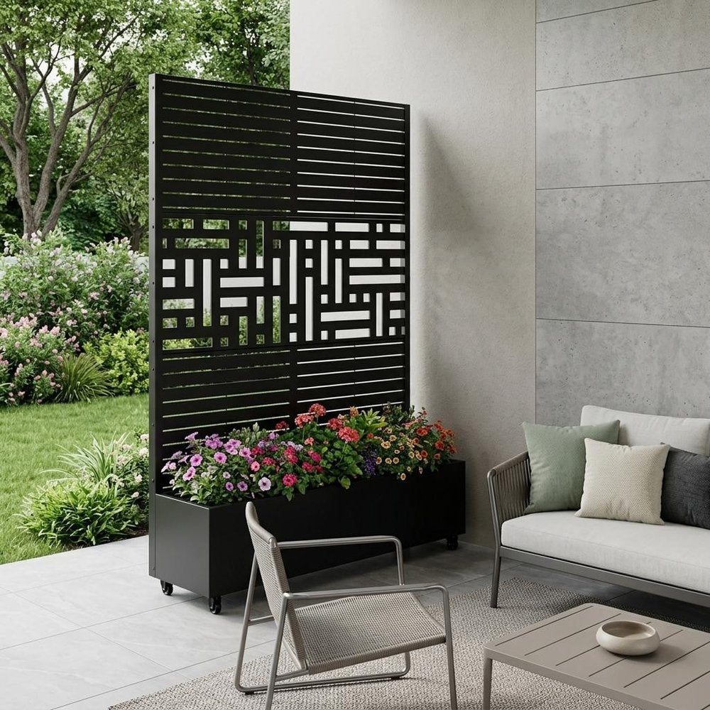 71" X 47" Black Galvanized Metal Rectangular Planter Box