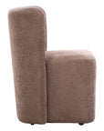 Taupe And Brown Upholstery And Solid Wood And Steel Dining Side Chair With Wheels
