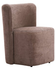 Taupe And Brown Upholstery And Solid Wood And Steel Dining Side Chair With Wheels